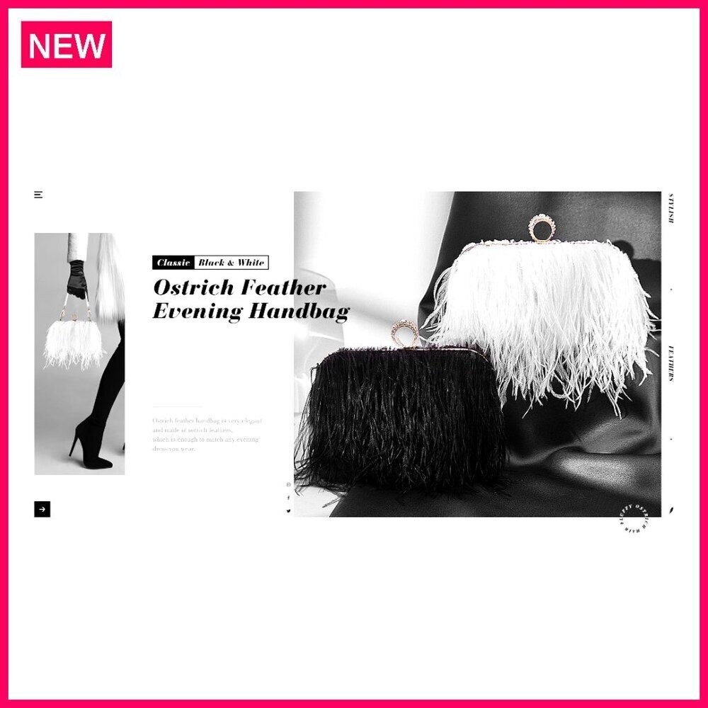 Ostrich Feather Evening Clutch Purse for Weddings Parties 7x4 Inches - Picture 8 of 8